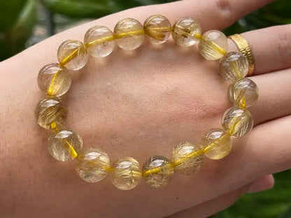 Brazil Gold Rutile Quartz Bracelet 11mm A Grade 100% Natural Crystal Gemstone - JING WEN CRYSTAL