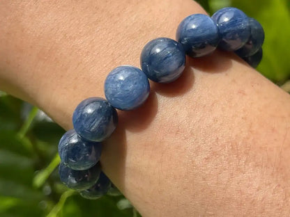 Brazil Kyanite Bracelet 11-12mm A Grade 100% Natural Crystal Gemstone - JING WEN CRYSTAL