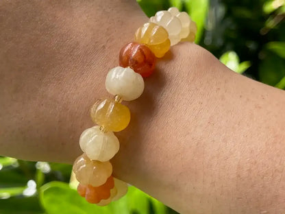 Brazil Yellow Jade Pumpkin Bracelet 12-13mm A Grade 100% Natural Crystal Gemstone - JING WEN CRYSTAL