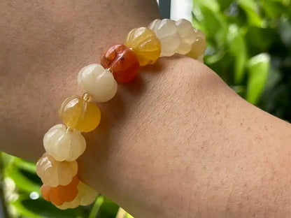 Brazil Yellow Jade Pumpkin Bracelet 12-13mm A Grade 100% Natural Crystal Gemstone - JING WEN CRYSTAL