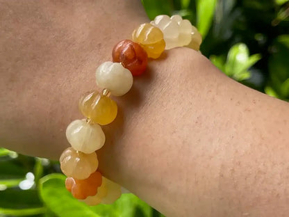 Brazil Yellow Jade Pumpkin Bracelet 12-13mm A Grade 100% Natural Crystal Gemstone - JING WEN CRYSTAL