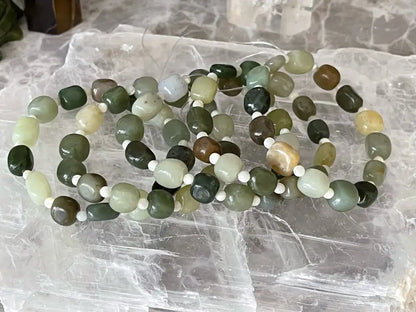 Burma Green Jade 8-10mm Irregular with Shell A Grade 100% Natural Crystal Gemstone - JING WEN CRYSTAL