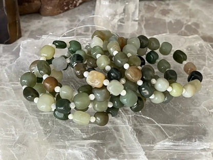 Burma Green Jade 8-10mm Irregular with Shell A Grade 100% Natural Crystal Gemstone - JING WEN CRYSTAL