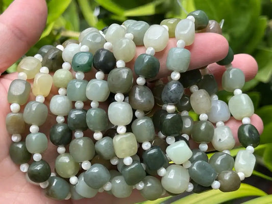 Burma Green Jade 8-10mm Irregular with Shell A Grade 100% Natural Crystal Gemstone - JING WEN CRYSTAL