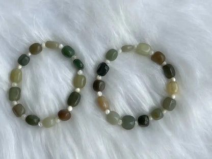 Burma Green Jade 8-10mm Irregular with Shell A Grade 100% Natural Crystal Gemstone - JING WEN CRYSTAL