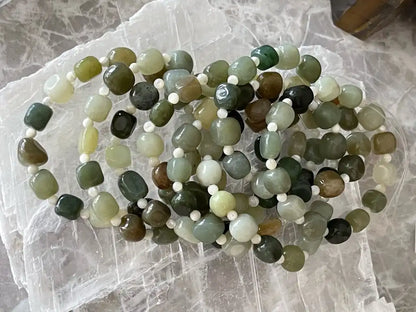 Burma Green Jade 8-10mm Irregular with Shell A Grade 100% Natural Crystal Gemstone - JING WEN CRYSTAL