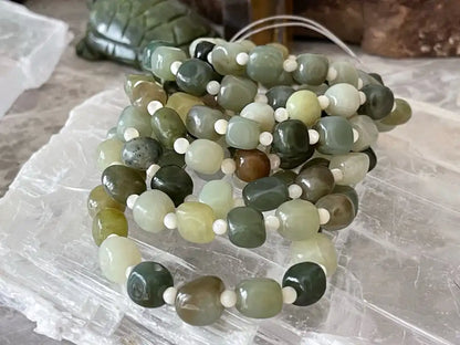 Burma Green Jade 8-10mm Irregular with Shell A Grade 100% Natural Crystal Gemstone - JING WEN CRYSTAL