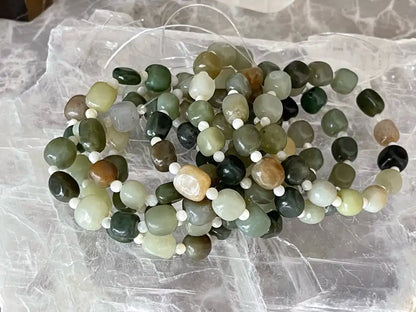 Burma Green Jade 8-10mm Irregular with Shell A Grade 100% Natural Crystal Gemstone - JING WEN CRYSTAL