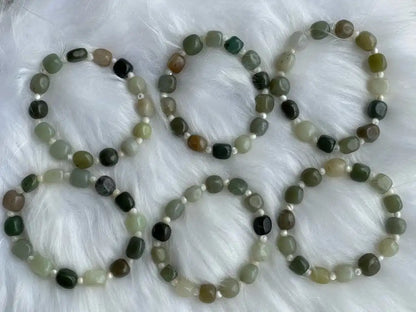 Burma Green Jade 8-10mm Irregular with Shell A Grade 100% Natural Crystal Gemstone - JING WEN CRYSTAL