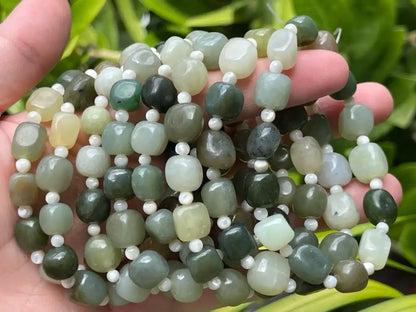 Burma Green Jade 8-10mm Irregular with Shell A Grade 100% Natural Crystal Gemstone - JING WEN CRYSTAL