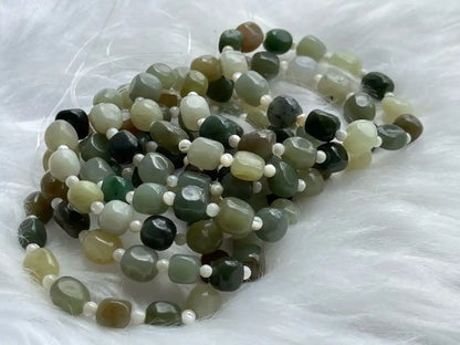 Burma Green Jade 8-10mm Irregular with Shell A Grade 100% Natural Crystal Gemstone - JING WEN CRYSTAL