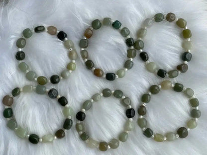 Burma Green Jade 8-10mm Irregular with Shell A Grade 100% Natural Crystal Gemstone - JING WEN CRYSTAL