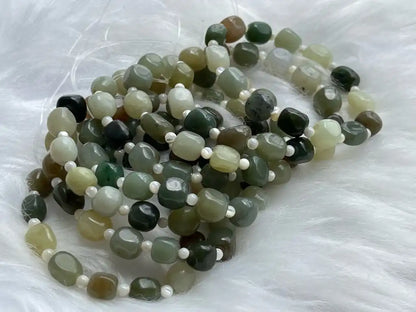 Burma Green Jade 8-10mm Irregular with Shell A Grade 100% Natural Crystal Gemstone - JING WEN CRYSTAL