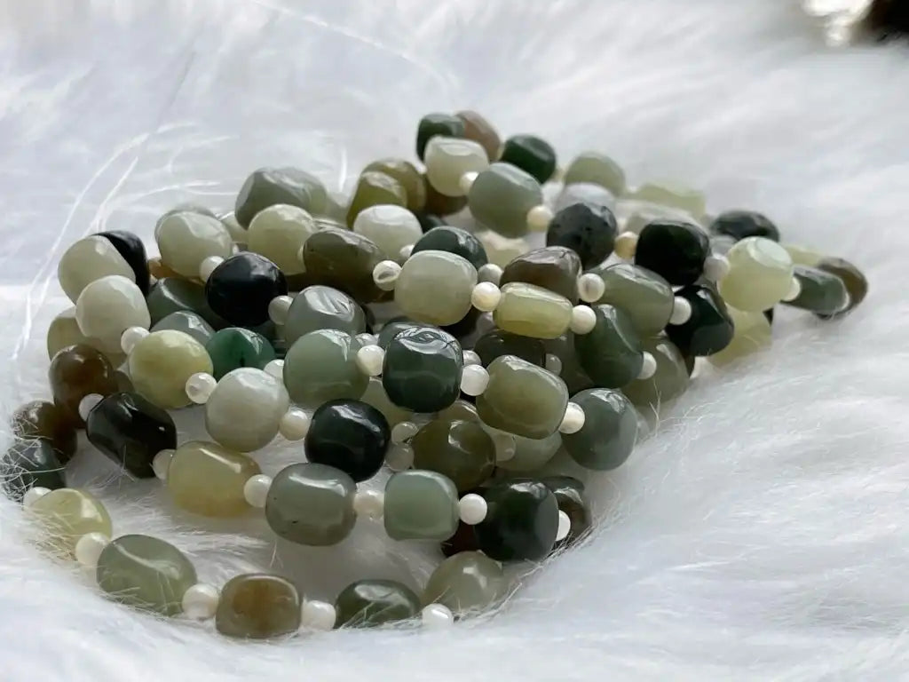 Burma Green Jade 8-10mm Irregular with Shell A Grade 100% Natural Crystal Gemstone - JING WEN CRYSTAL