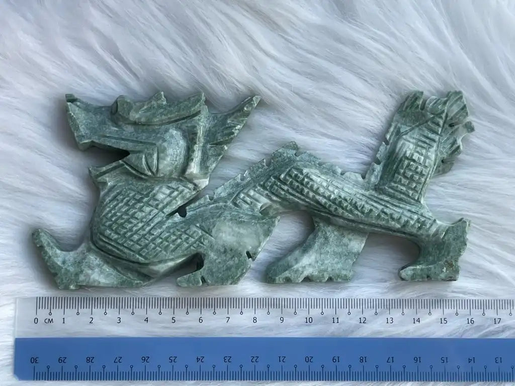 Burma Green Jade Dragon Carving 15-16cm 100% Natural Crystal Gemstone - JING WEN CRYSTAL