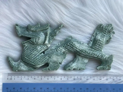 Burma Green Jade Dragon Carving 15-16cm 100% Natural Crystal Gemstone - JING WEN CRYSTAL