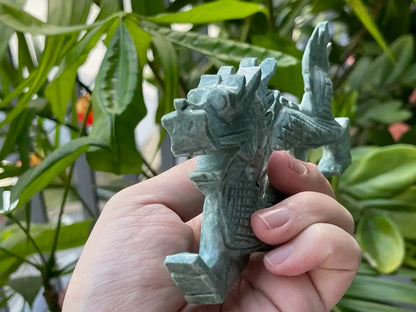 Burma Green Jade Dragon Carving 15-16cm 100% Natural Crystal Gemstone - JING WEN CRYSTAL