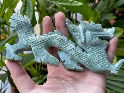 Burma Green Jade Dragon Carving 15-16cm 100% Natural Crystal Gemstone - JING WEN CRYSTAL