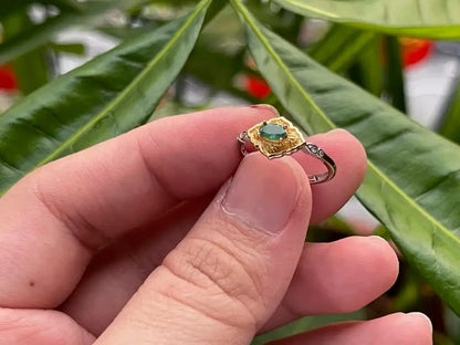 Ethiopian Emerald Adjustable Ring A Grade in Silver 925 100% Natural Crystal Gemstone - JING WEN CRYSTAL