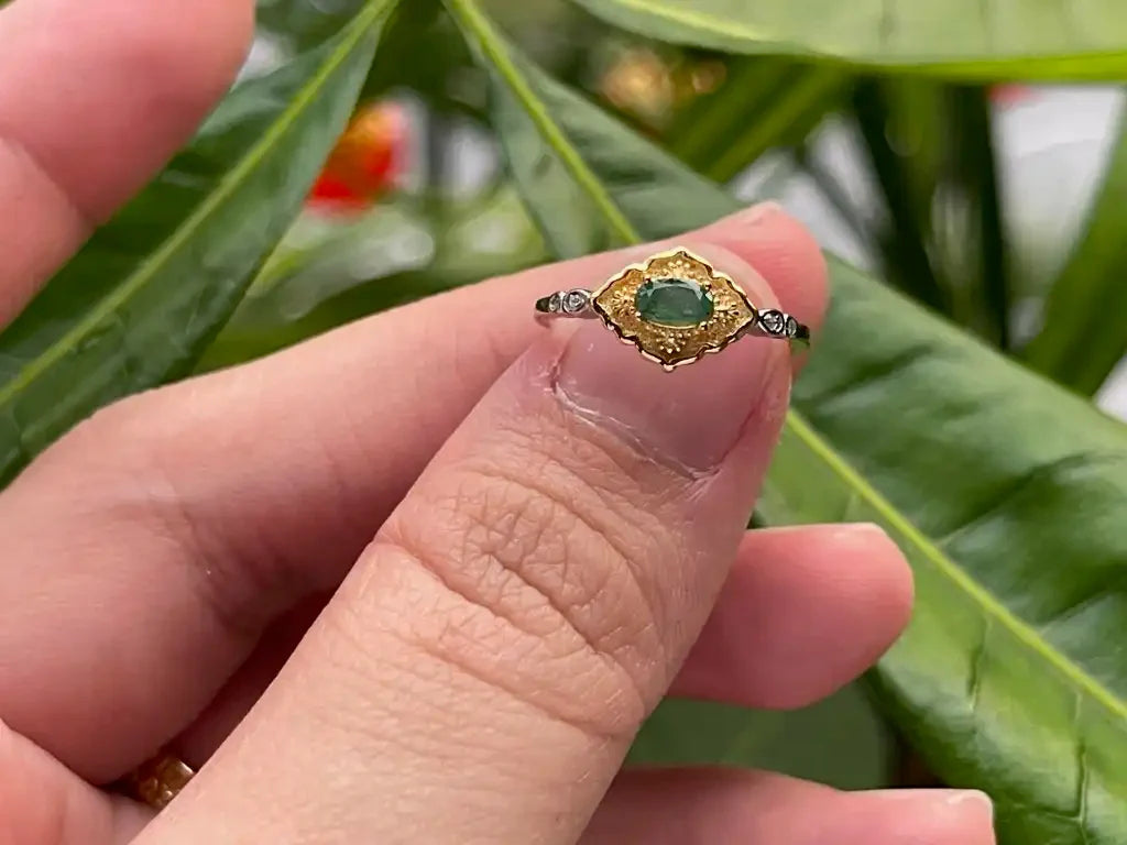 Ethiopian Emerald Adjustable Ring A Grade in Silver 925 100% Natural Crystal Gemstone - JING WEN CRYSTAL