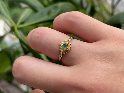 Ethiopian Emerald Adjustable Ring A Grade in Silver 925 100% Natural Crystal Gemstone - JING WEN CRYSTAL