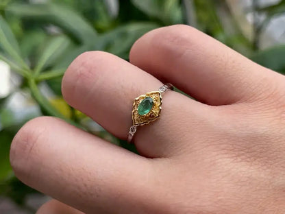 Ethiopian Emerald Adjustable Ring A Grade in Silver 925 100% Natural Crystal Gemstone - JING WEN CRYSTAL