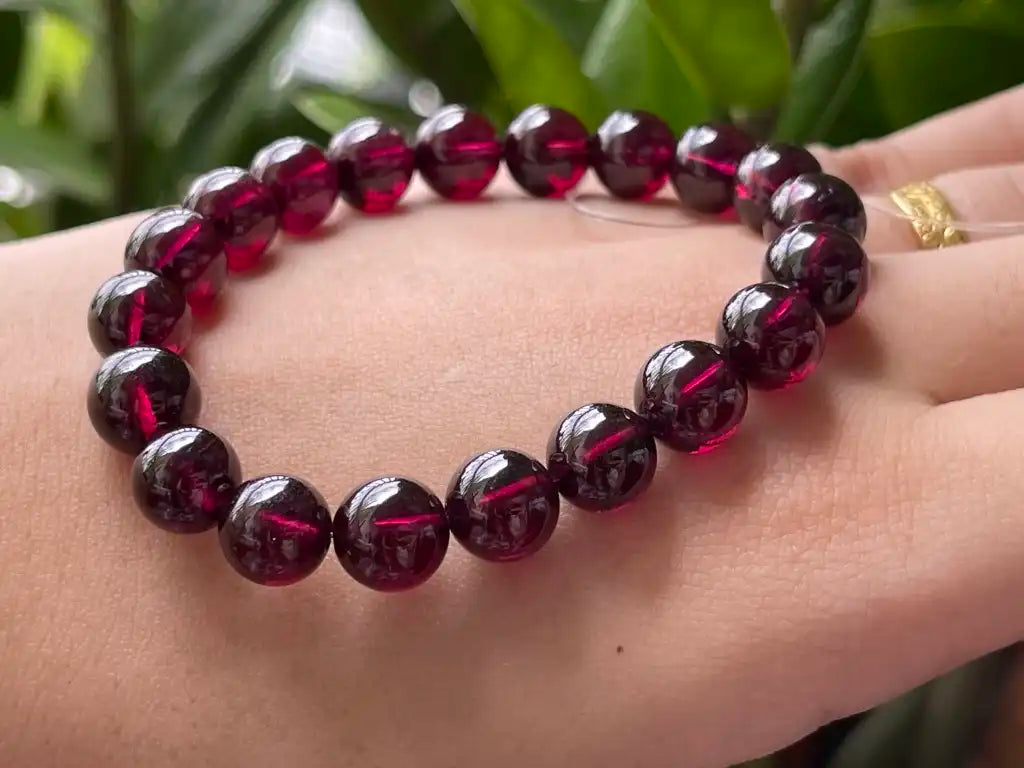 Tanzania Purple Garnet 8-9mm Bracelet A Grade 100% Natural Crystal Gemstone - JING WEN CRYSTAL