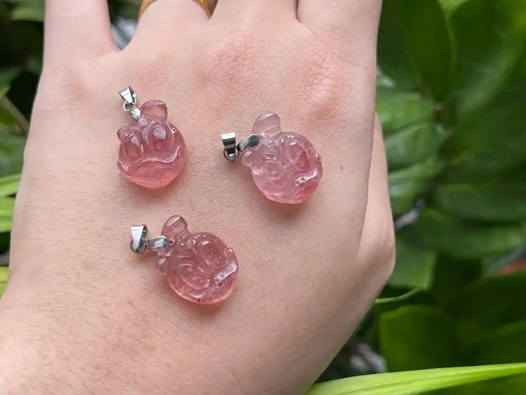 Russia Strawberry Quartz Pendant  A Grade 100% Natural Crystal Gemstone - JING WEN CRYSTAL