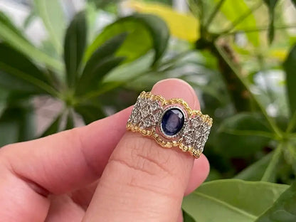 India Blue Sapphire Grand Ring A Grade with Silver 925 100% Natural Crystal Gemstone - JING WEN CRYSTAL