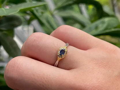 India Blue Sapphire Ring A Grade with Silver 925 100% Natural Crystal Gemstone - JING WEN CRYSTAL