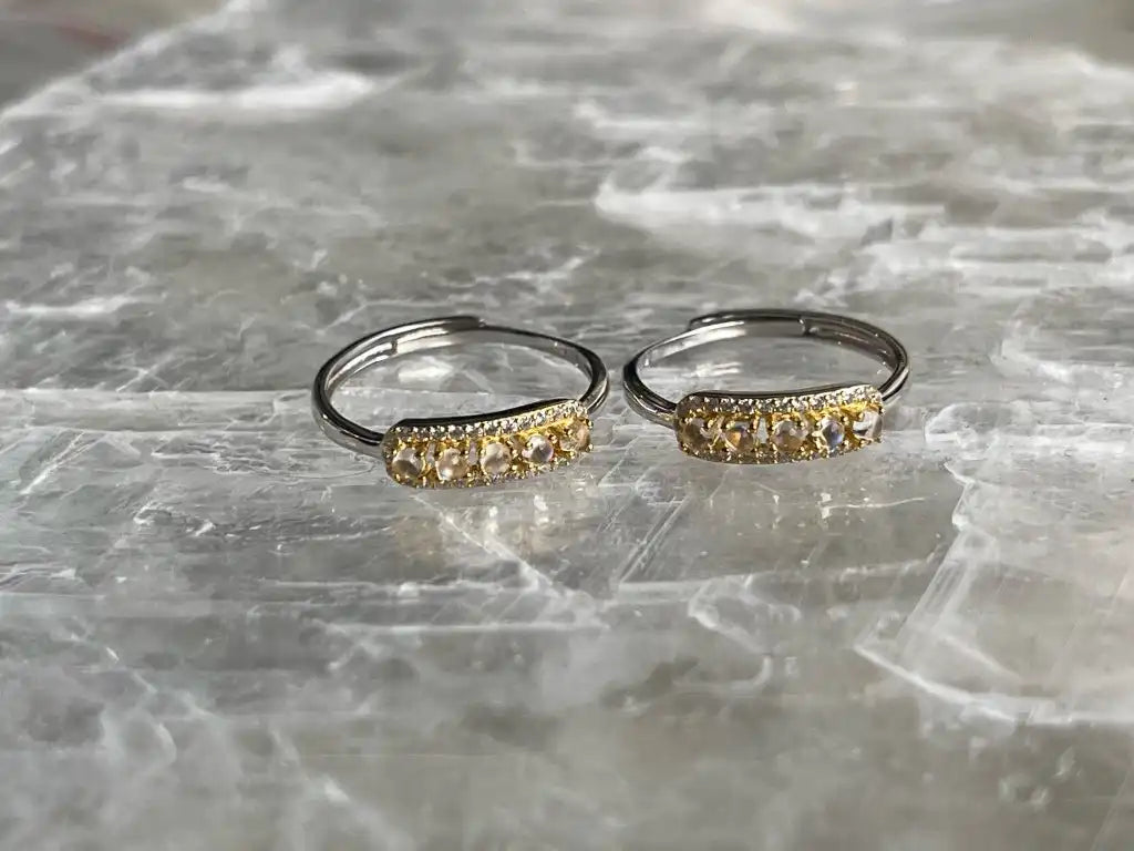 India Moonstone Adjustable Ring A Grade in Silver 925 100% Natural Crystal Gemstone - JING WEN CRYSTAL