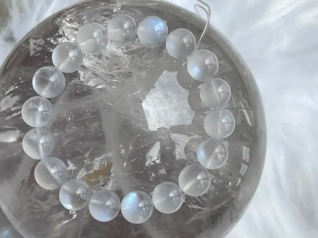 India Moonstone Bracelet A Grade 100% Natural Crystal Gemstone - JING WEN CRYSTAL