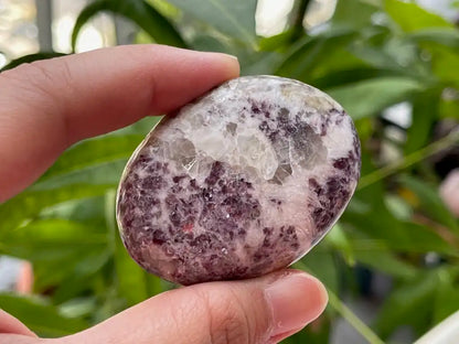 Africa Lepidolite in Pink Tourmaline Palm Stone 100% Natural Crystal Gemstone - JING WEN CRYSTAL