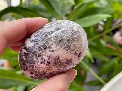 Africa Lepidolite in Pink Tourmaline Palm Stone 100% Natural Crystal Gemstone - JING WEN CRYSTAL