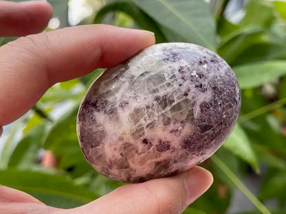 Africa Lepidolite in Pink Tourmaline Palm Stone 100% Natural Crystal Gemstone - JING WEN CRYSTAL