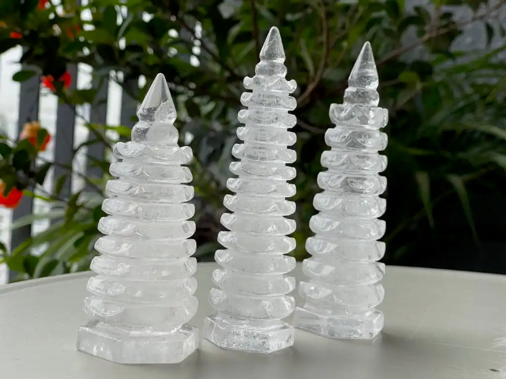 Brazil Natural Clear Quartz Five Element Pagoda Fengshui Cure - JING WEN CRYSTAL
