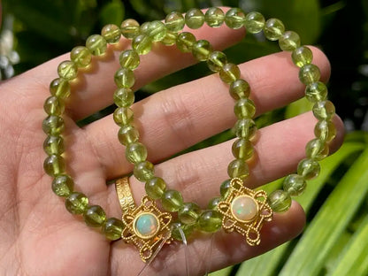 Pakistan Peridot with Ethiopian Opal in Silver 925 Bracelet 5.8-6.2mm A Grade 100% Natural Crystal Gemstone - JING WEN CRYSTAL