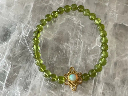 Pakistan Peridot with Ethiopian Opal in Silver 925 Bracelet 5.8-6.2mm A Grade 100% Natural Crystal Gemstone - JING WEN CRYSTAL