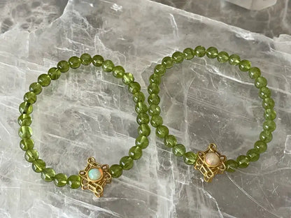 Pakistan Peridot 5.8-6.2mm Bracelet with Ethiopian Opal in Silver 925 A Grade 100% Natural Crystal Gemstone - JING WEN CRYSTAL