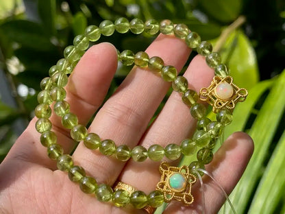 Pakistan Peridot with Ethiopian Opal in Silver 925 Bracelet 5.8-6.2mm A Grade 100% Natural Crystal Gemstone - JING WEN CRYSTAL