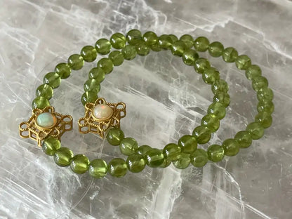 Pakistan Peridot with Ethiopian Opal in Silver 925 Bracelet 5.8-6.2mm A Grade 100% Natural Crystal Gemstone - JING WEN CRYSTAL