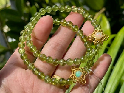 Pakistan Peridot 5.8-6.2mm Bracelet with Ethiopian Opal in Silver 925 A Grade 100% Natural Crystal Gemstone - JING WEN CRYSTAL