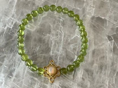 Pakistan Peridot 5.8-6.2mm Bracelet with Ethiopian Opal in Silver 925 A Grade 100% Natural Crystal Gemstone - JING WEN CRYSTAL