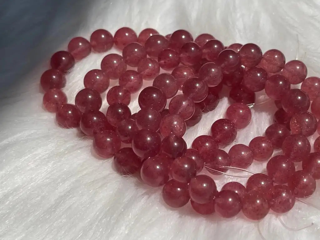 Russia Strawberry Quartz Bracelet  A Grade 100% Natural Crystal Gemstone - JING WEN CRYSTAL