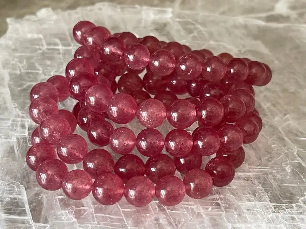 Russia Strawberry Quartz Bracelet  A Grade 100% Natural Crystal Gemstone - JING WEN CRYSTAL