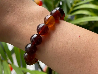 Strong Energy Healing Amber Bracelet 11-12mm A Grade 100% Natural Crystal Gemstone - JING WEN CRYSTAL