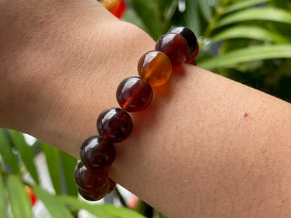 Strong Energy Healing Amber Bracelet 11-12mm A Grade 100% Natural Crystal Gemstone - JING WEN CRYSTAL