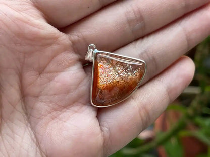 Tanzania Golden Strawberry Sunstone Pendant in Silver 925 A Grade 100% Natural Crystal Gemstone - JING WEN CRYSTAL