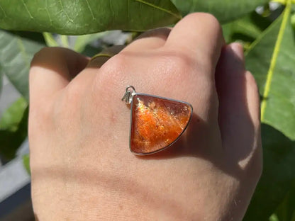 Tanzania Golden Strawberry Sunstone Pendant in Silver 925 A Grade 100% Natural Crystal Gemstone - JING WEN CRYSTAL