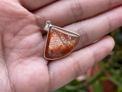 Tanzania Golden Strawberry Sunstone Pendant in Silver 925 A Grade 100% Natural Crystal Gemstone - JING WEN CRYSTAL